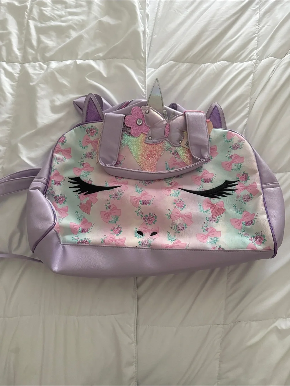 Kids Unicorn Duffle Bag in Pastel Purple and Pink
